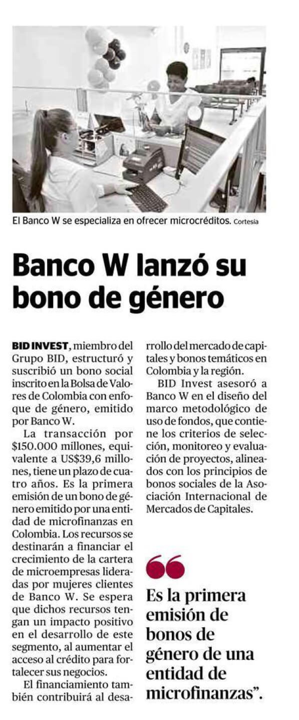 Banco W lanzó su bono de género.