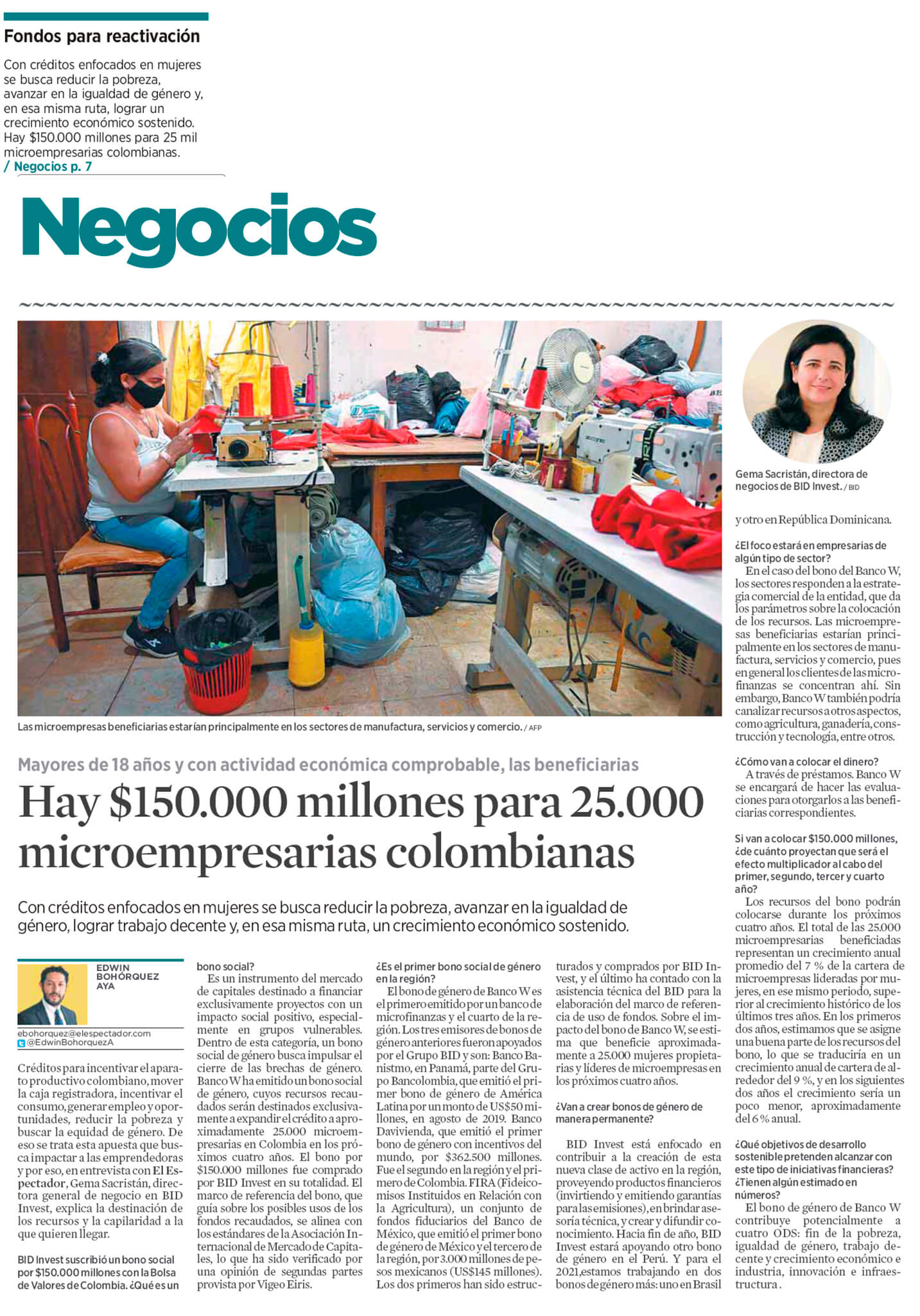 Hay $150.000 millones para 25.000 microempresarias colombianas