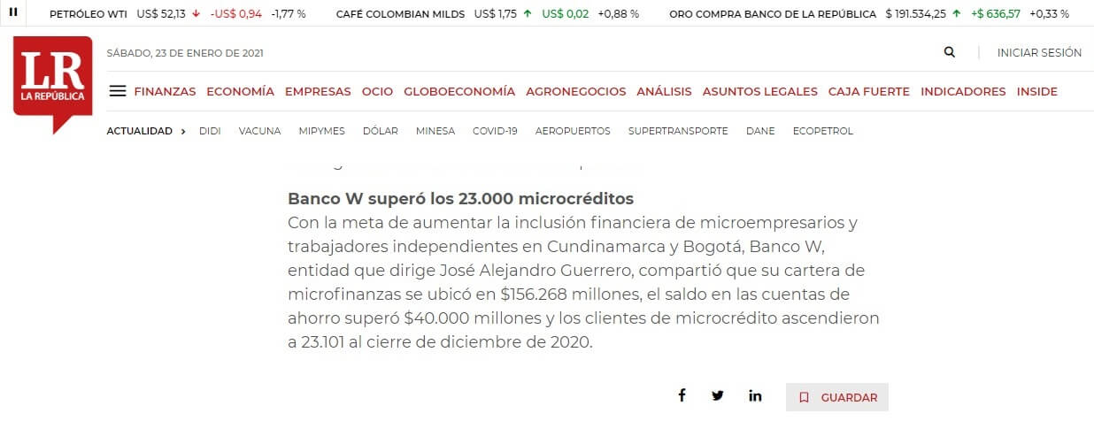 Banco W superó los 23.000 créditos en Bogotá y Cundinamarca.