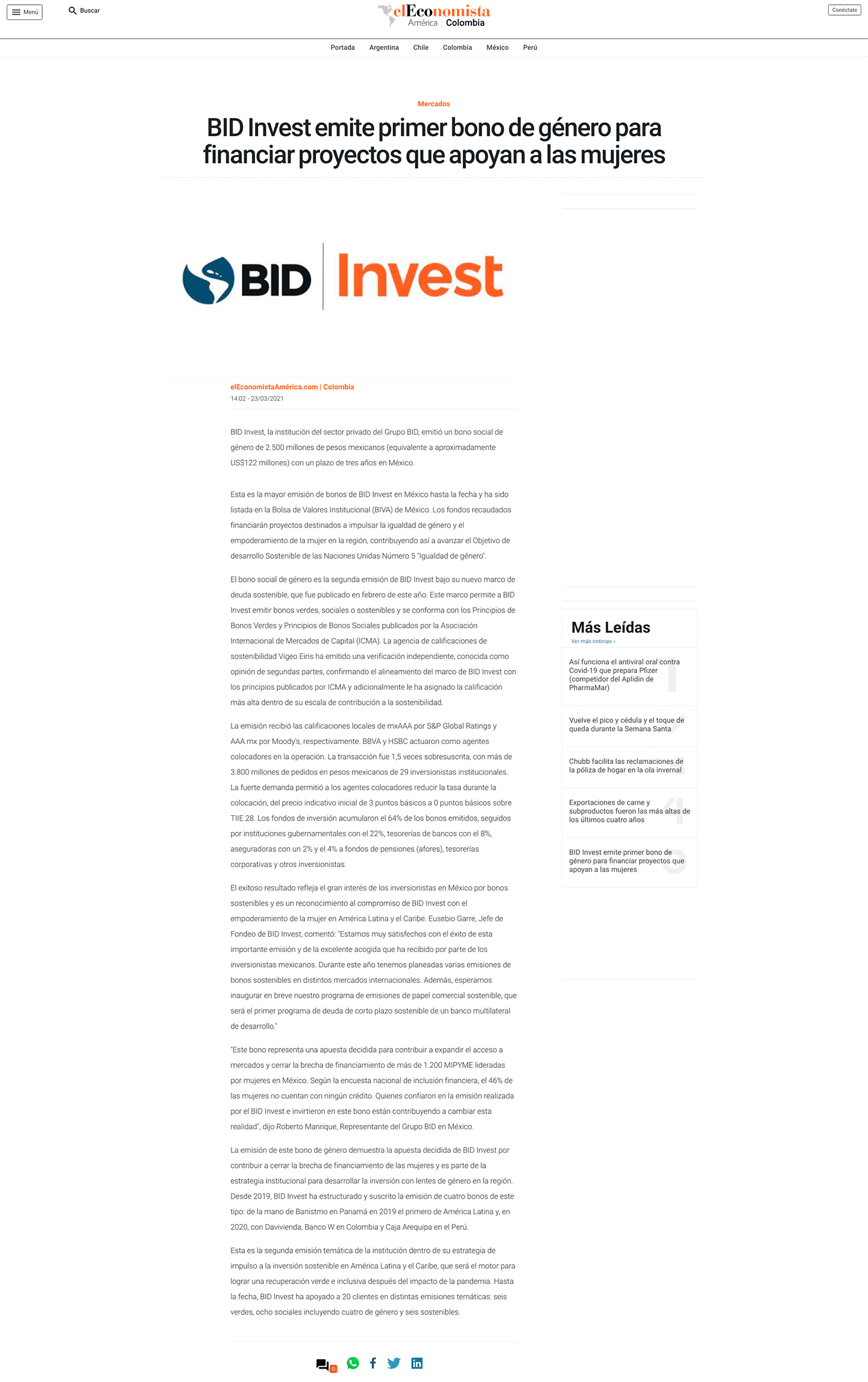 BID Invest emite primer bono de género para financiar proyectos que apoyan a las mujeres.
