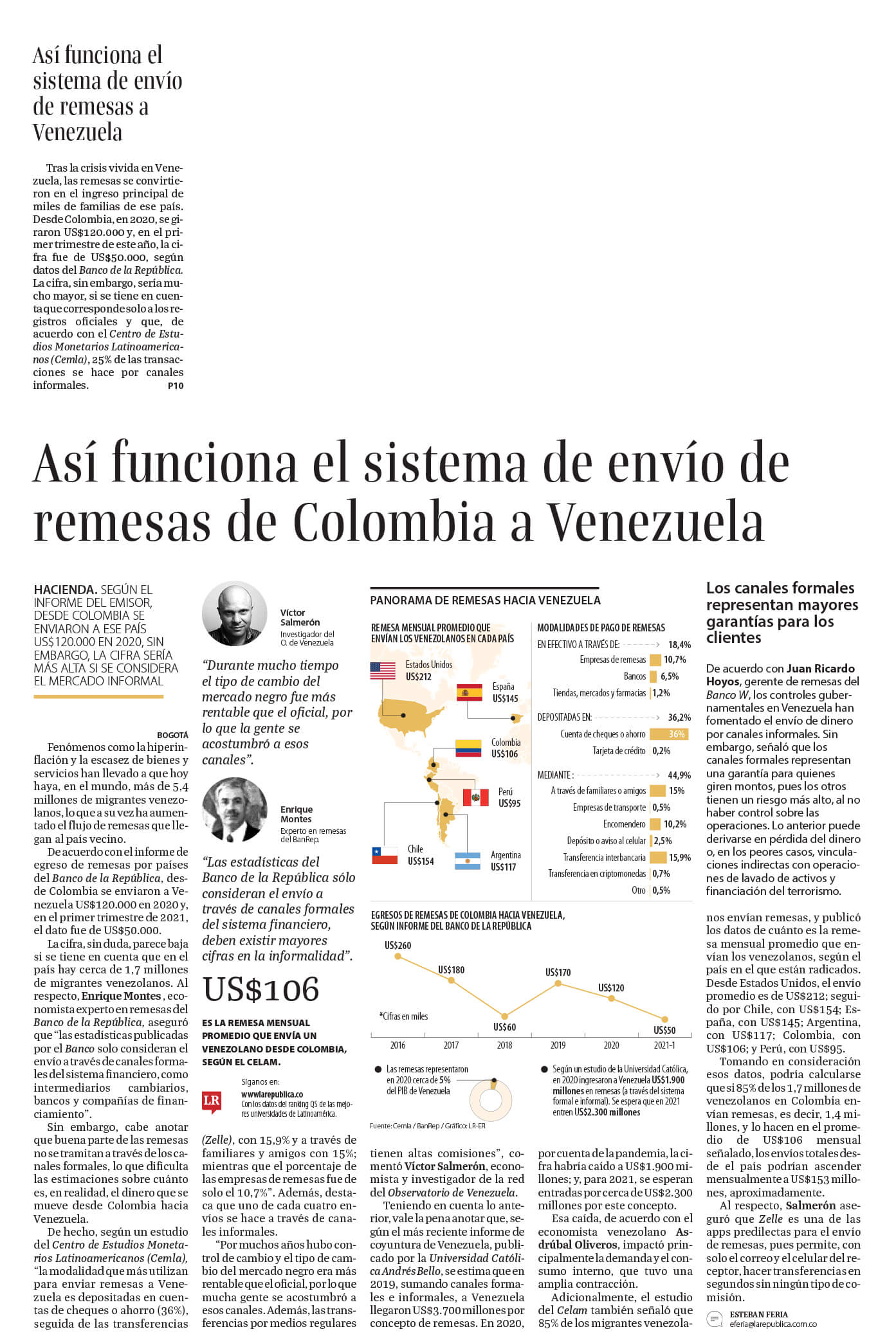 Así funciona el sistema de envío de remesas transferidas de Colombia a Venezuela. Se destaca declaraciones de Juan Ricardo Hoyos, Gerente de Remesas del Banco W.