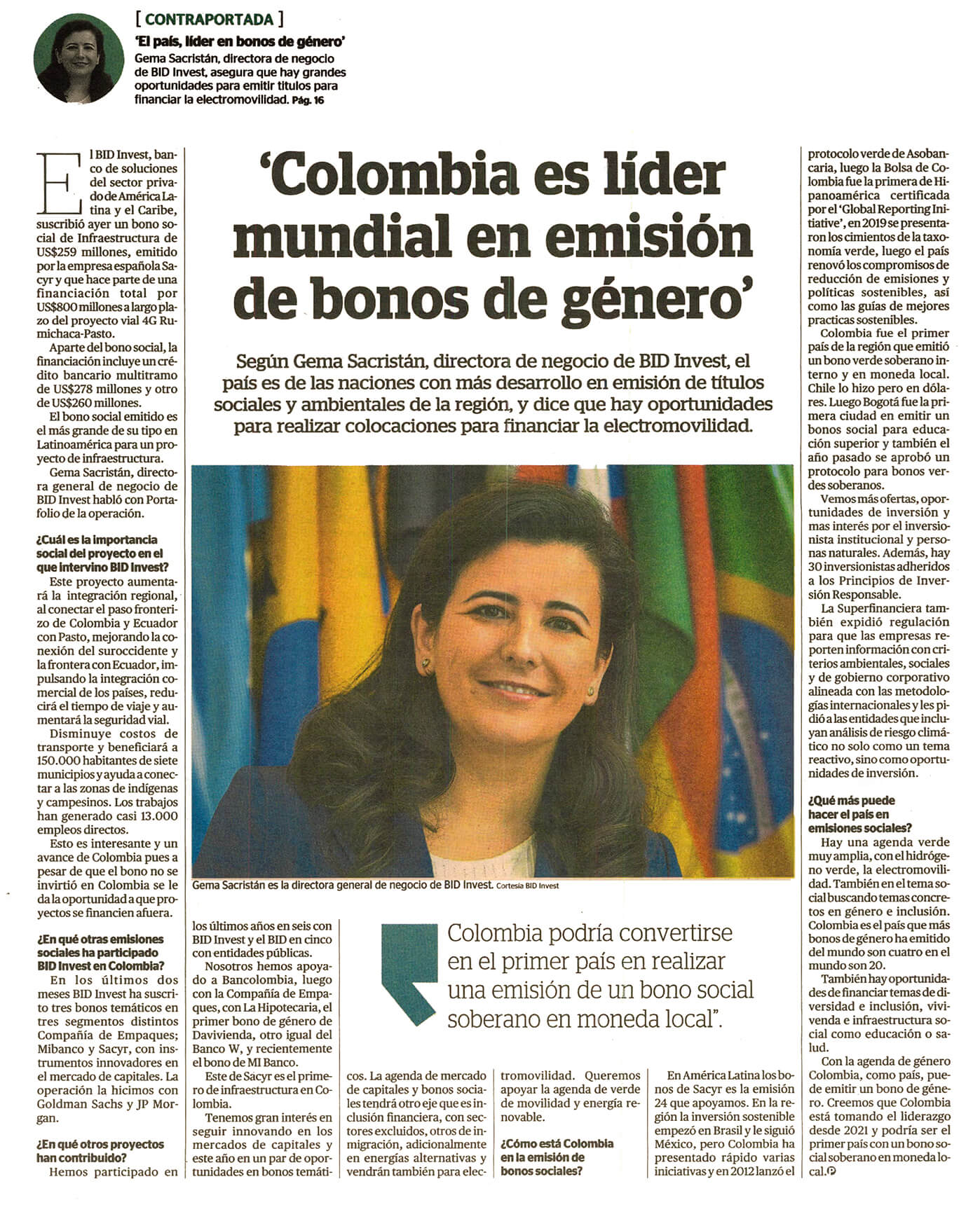Colombia es líder mundial en emisión de bonos de género. Se destaca emisión de bonos sociales de género del Banco W.