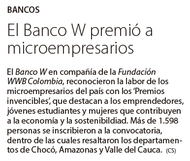 El Banco W premió a microempresarios. Premios Invencibles. 